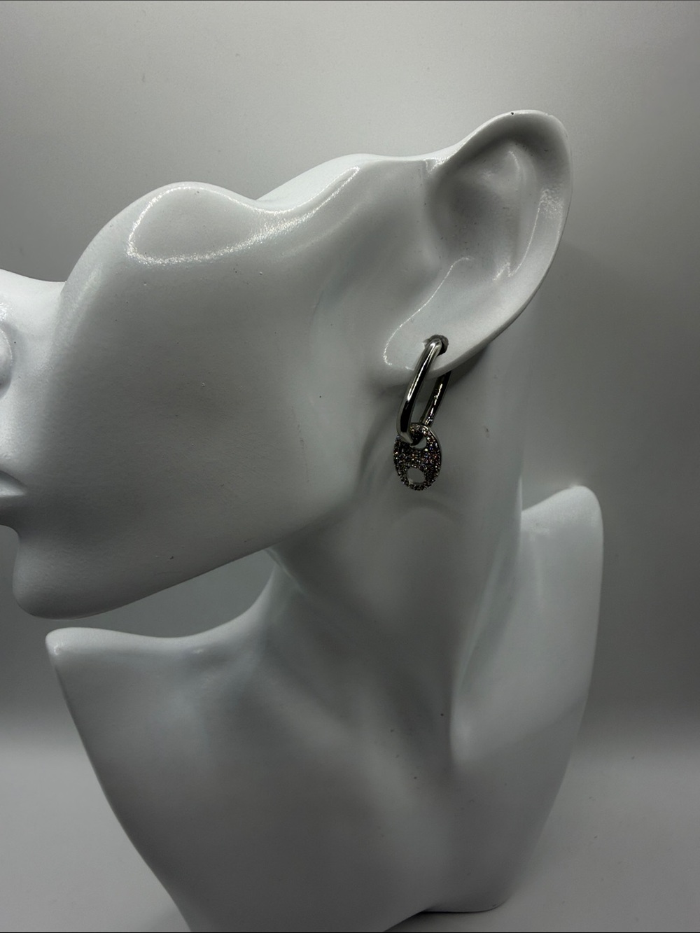 107. Silver-Tone Pavé Hoop Drop Earrings